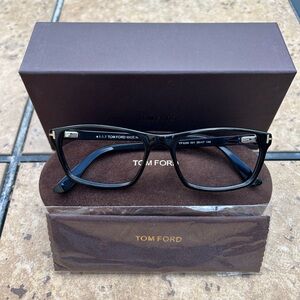 Tom Ford Black Glasses with Rectangular Frame and Luxurious Case